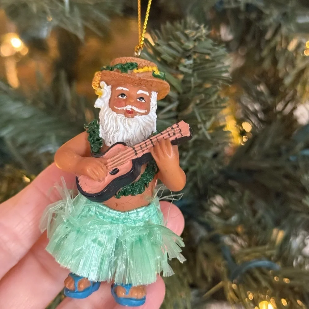 Hawaiian Santa Claus Ornament with Ukulele
